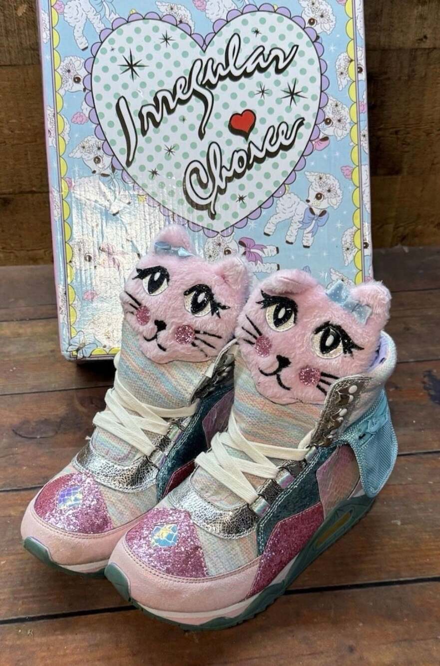 Irregular Choice Candy Jem Size 37 Pink Multi Cat High Top Sneakers